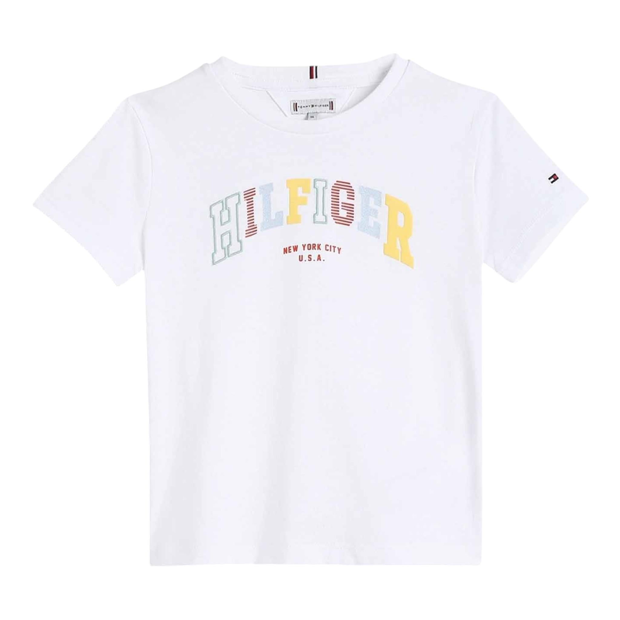 Tommy Hilfiger T-Shirt Girocollo Tinta Unita con Logo per Bambina KG0KG08525 BIANCO TOMMY HILFIGER 