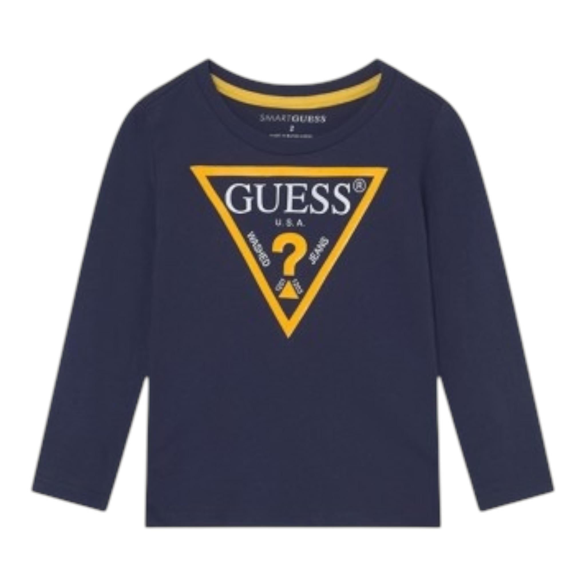 Guess Shirt Girocollo Tinta Unita con Stampa per Neonato N84I24K8HM0 BLU GUESS 