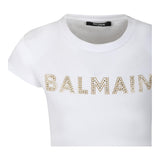Balmain Solid Color Crew Neck T-Shirt With Glitter Print White For Girls