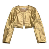 Alice Pi Solid Color Gold Faux Leather Jacket For Girls