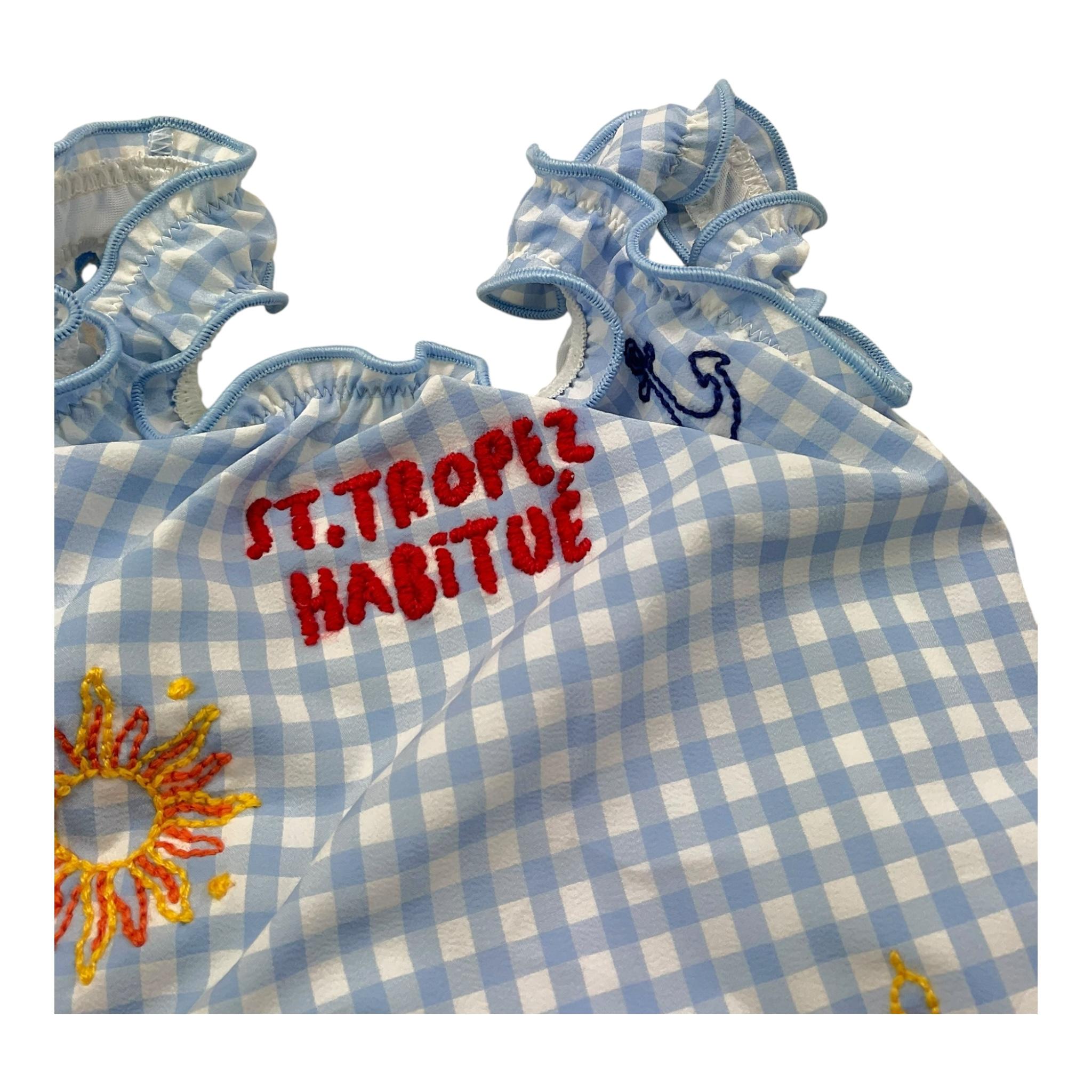 Saint Barth Costume Intero Bicolore con Fantasia A Righe per Neonata CLIO001N BIANCO/AZZURRO SAINT BARTH 