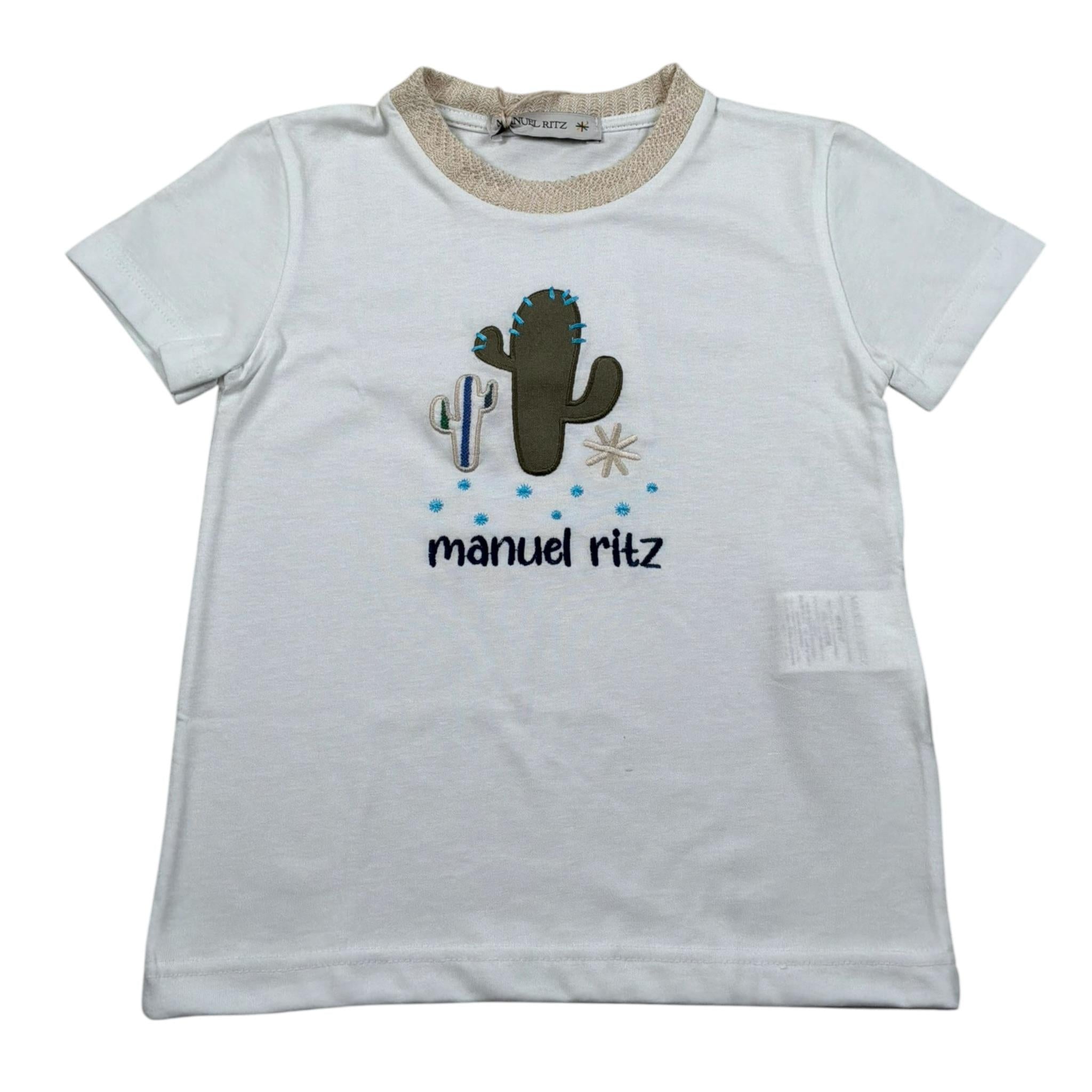 Manuel Ritz T-Shirt Girocollo tinta unita con Ricamo Panna per Bambino MR3117XX PANNA MANUEL RITZ 