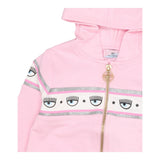 Chiara Ferragni Solid Color Zip Up Hoodie With Pink Print For Girls