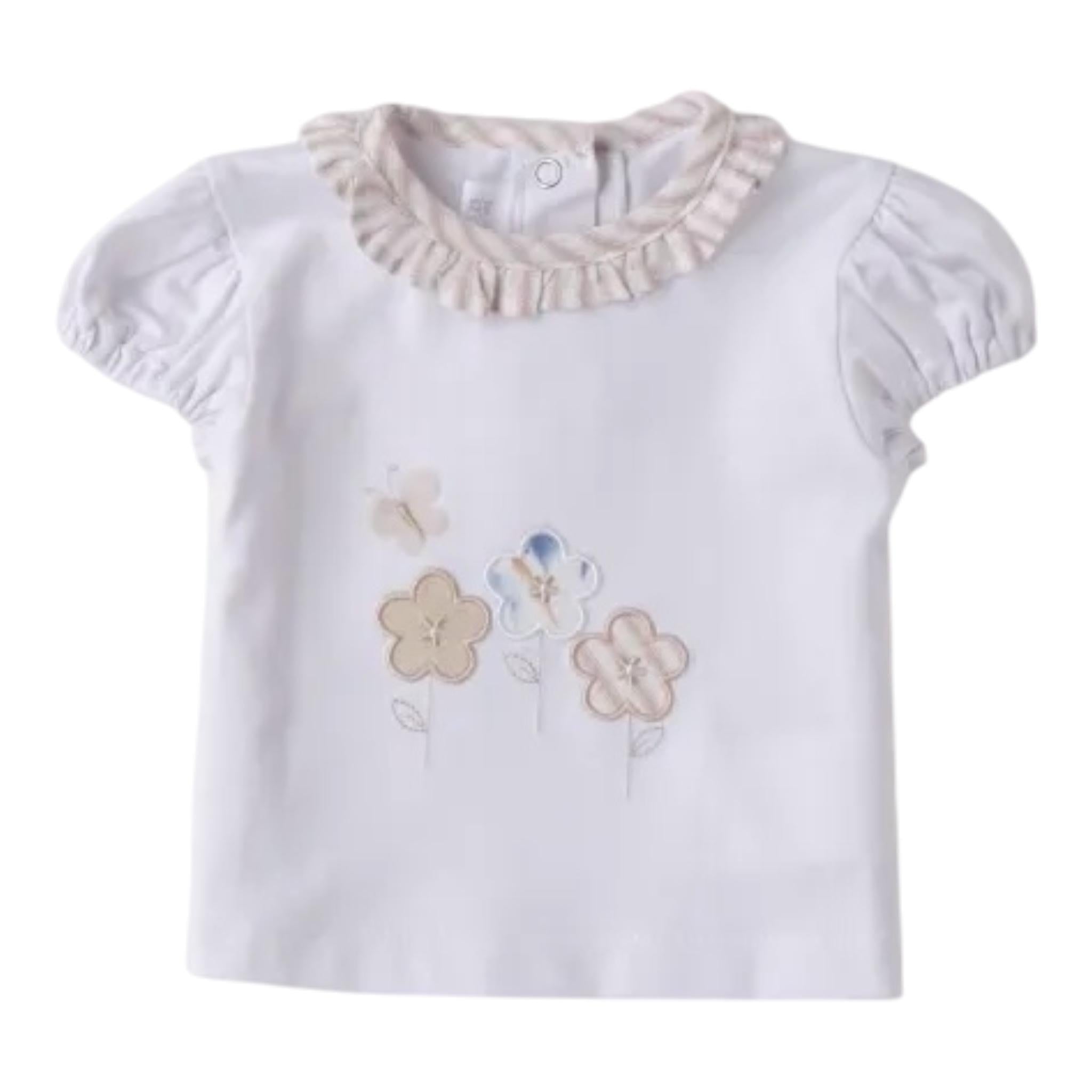 Minibanda T-Shirt Tinta Unita con Colletto E Stampa per Neonata 3B724 BIANCO MINIBANDA 