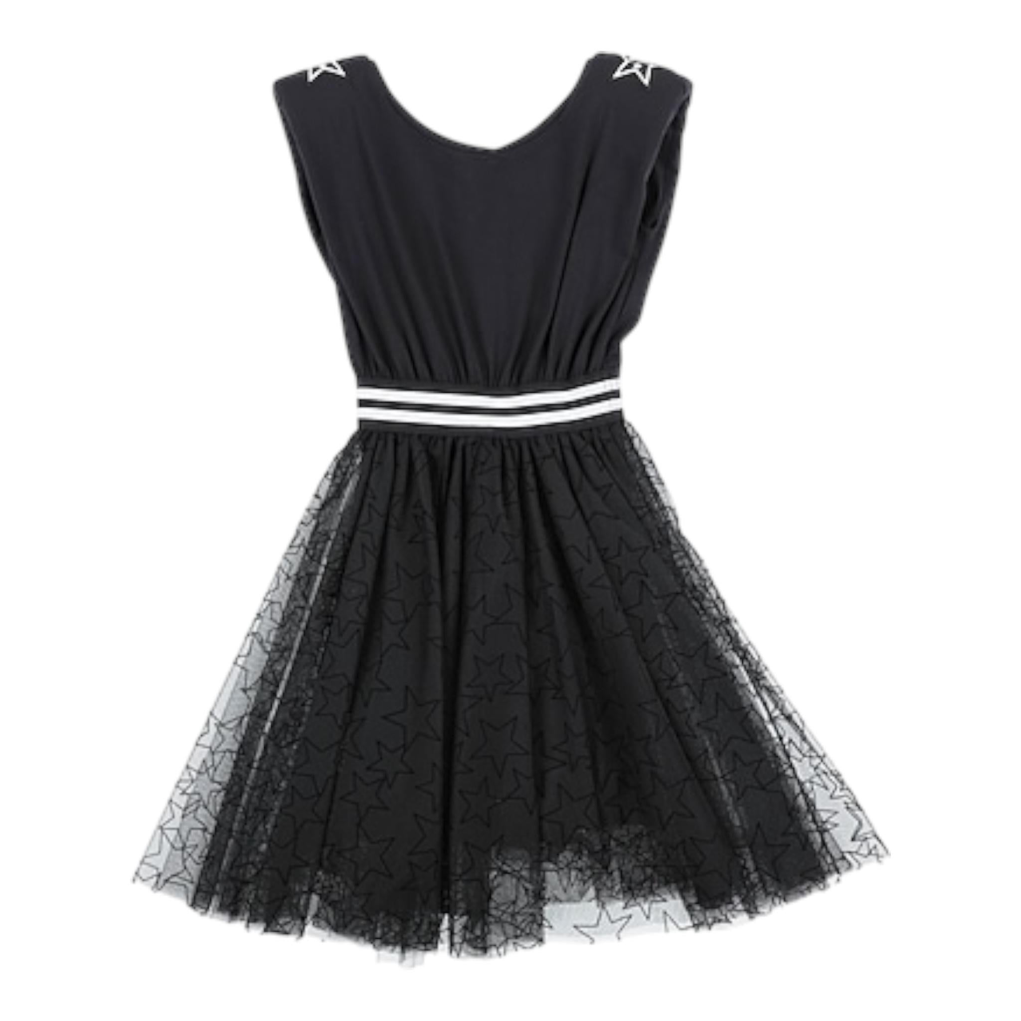 Monnalisa Abito Tinta Unita con Stampa Stelle per Bambina 419201 NERO MONNALISA 