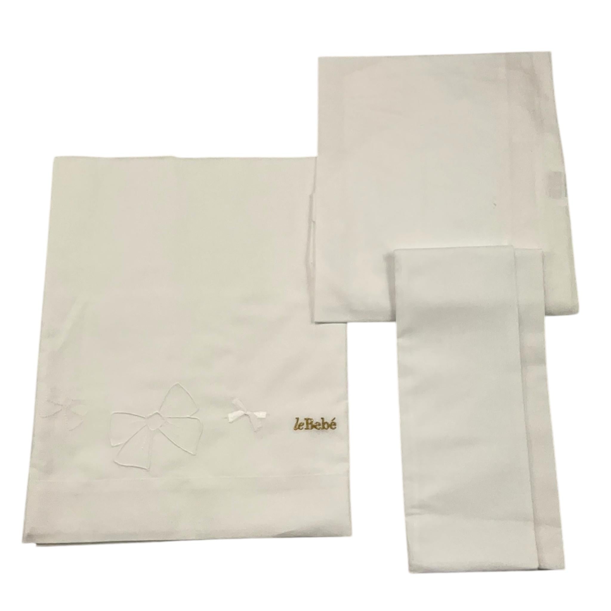 LE BEBE' set 3 pezzi lenzuola tinta unita cn ricami Bianco per Neonata LB6G6032 BIANCO LE BEBE' 