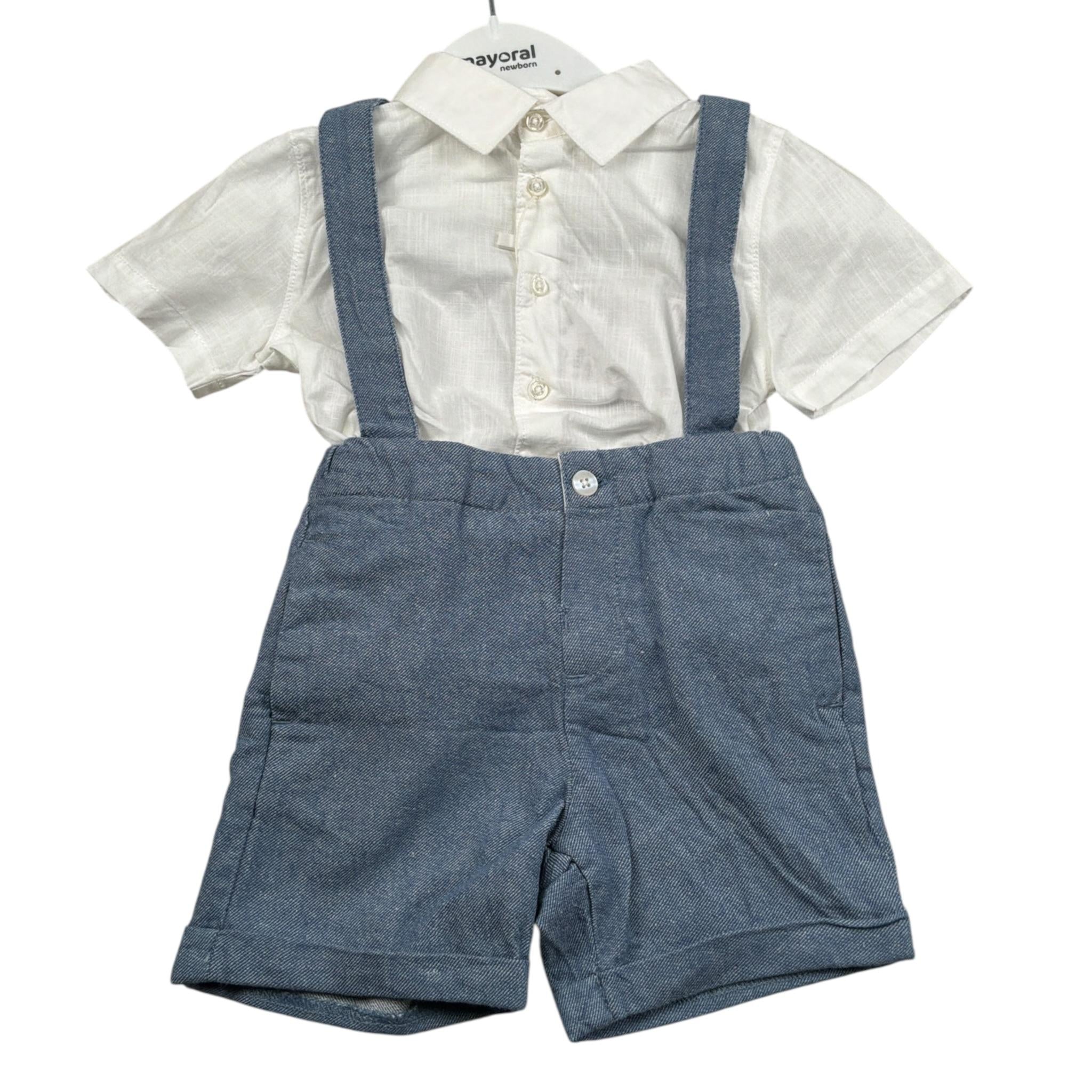 Mayoral Completo 2 Pezzi Camicia-Bermuda con Bretelle Bianco/Blu per Neonato 1250 BIANCO/BLU MAYORAL 