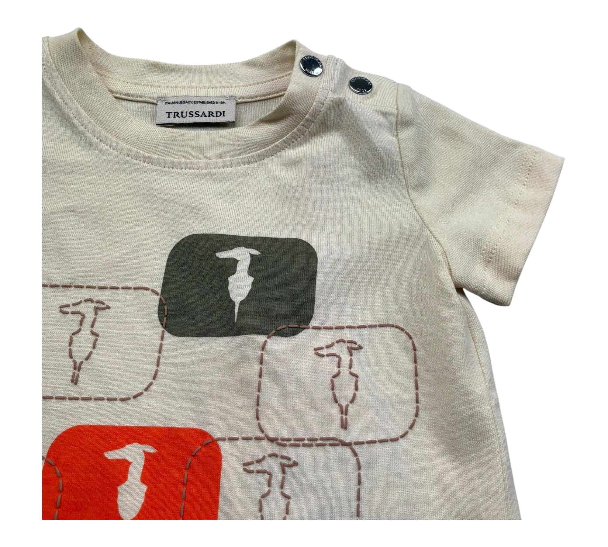 Trussardi T-Shirt Girocollo Tinta Unita con Stampe per Neonato TIP26047TS BEIGE TRUSSARDI 