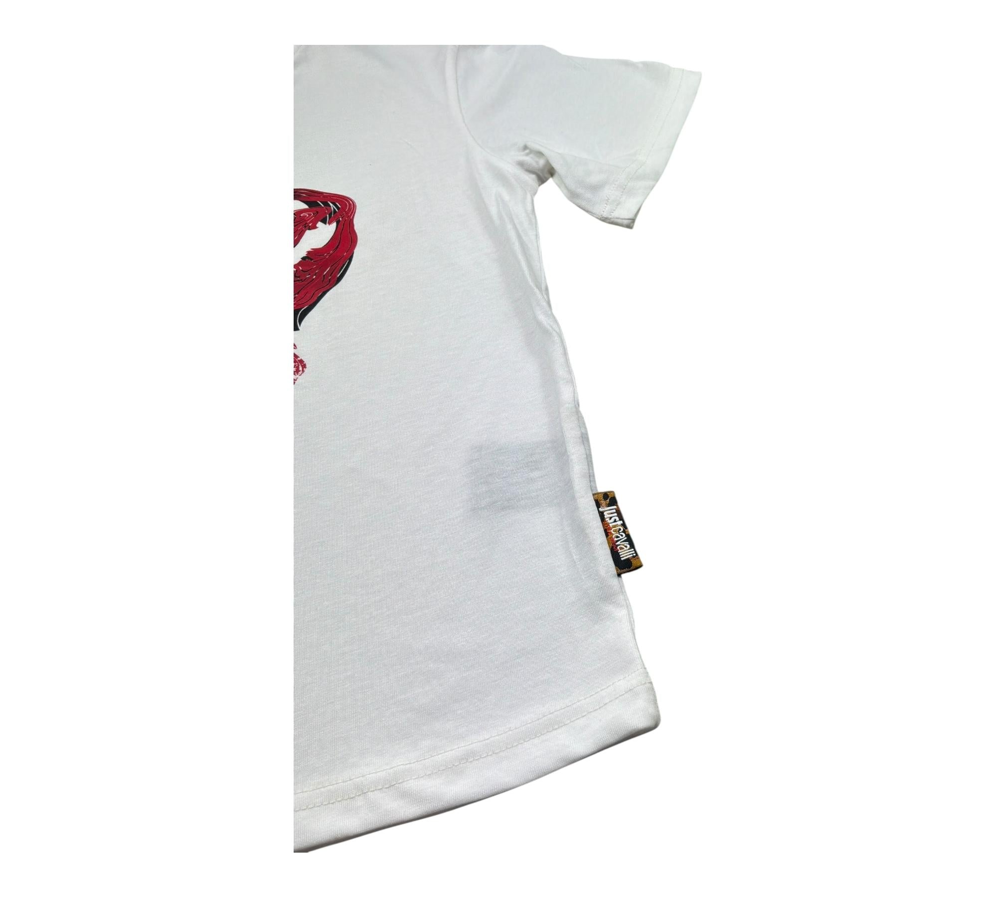 Just Cavalli T-Shirt Girocollo Tinta Unita con Stampa In Contrasto per Bambino JBP26035TS BIANCO JUST CAVALLI 