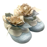 Marlu' Plain Shoes With Blue Flower Applications For Newborns