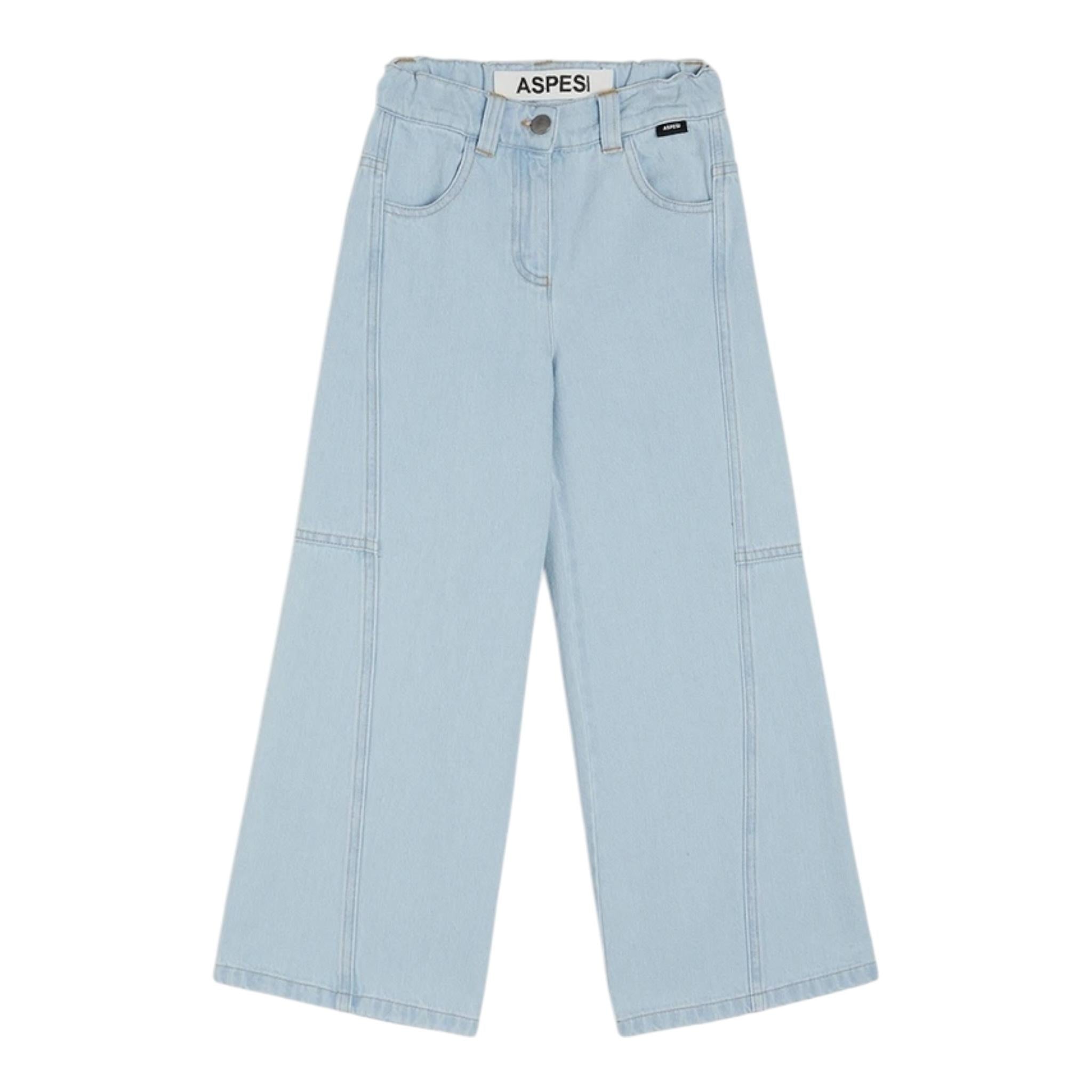 Aspesi Jeans Tinta Unita con Girovita Regolabile per Bambina S25083PLJ0042 AZZURRO ASPESI 