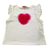 Please Canotta Tinta Unita con Cuore In Tulle Bianco per Neonata