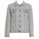 Vicolo Denim Jacket With Pearl Appliques Light Blue For Girls