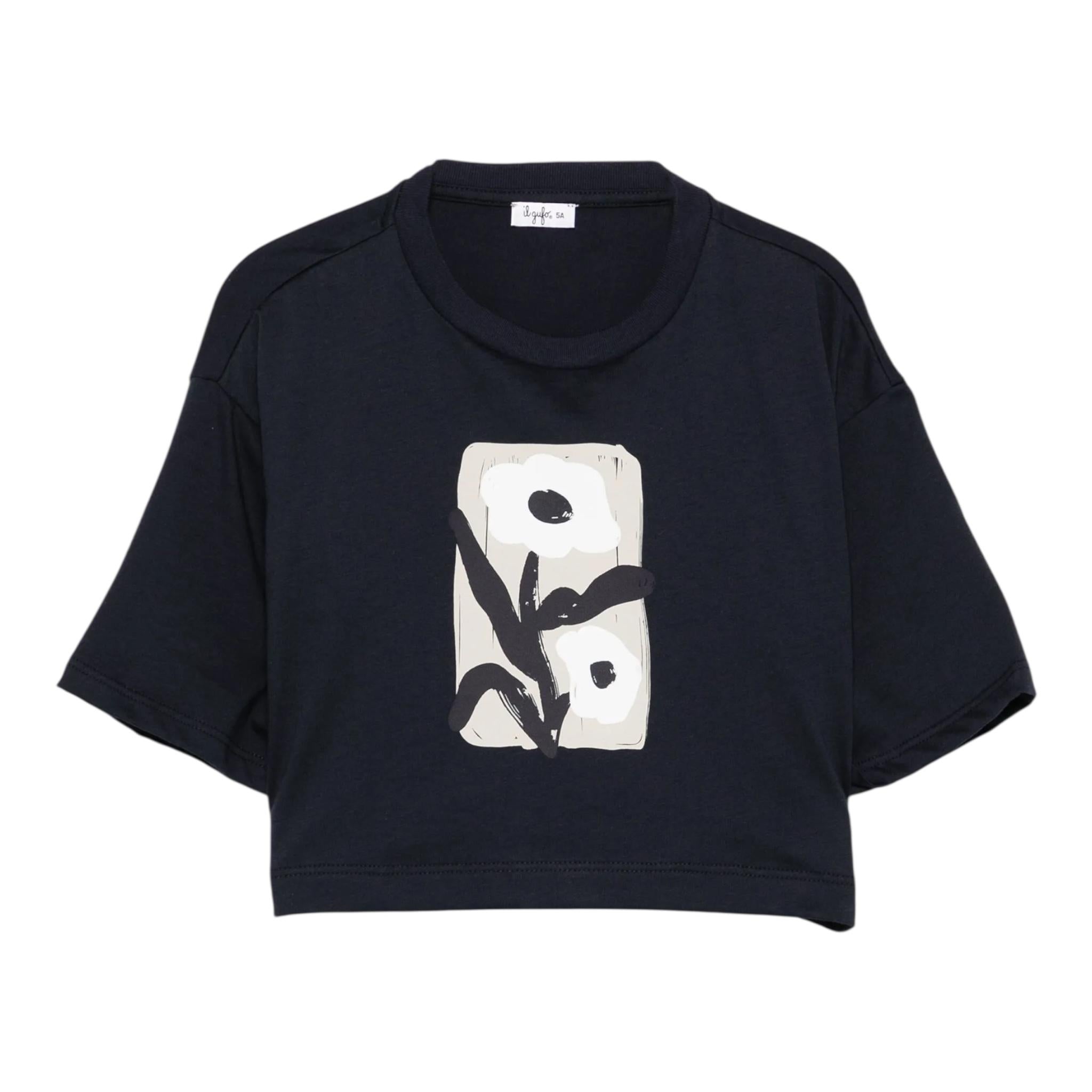 Il Gufo T-Shirt Girocollo Tinta Unita con Stampa per Neonata P25TS477MF001N BLU IL GUFO 