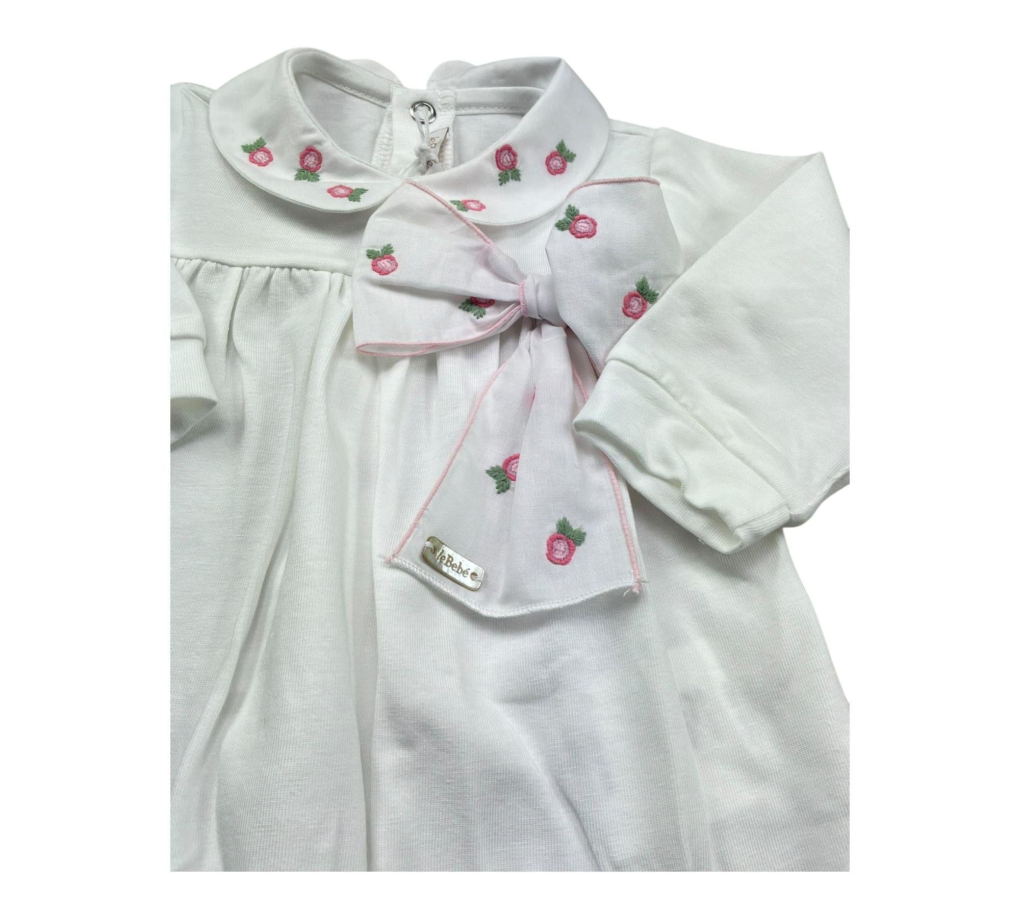Le Bebe Tutina Manica Lunga Tinta Unita con Ricami per Neonata LBG6216 BIANCO LE BEBE 