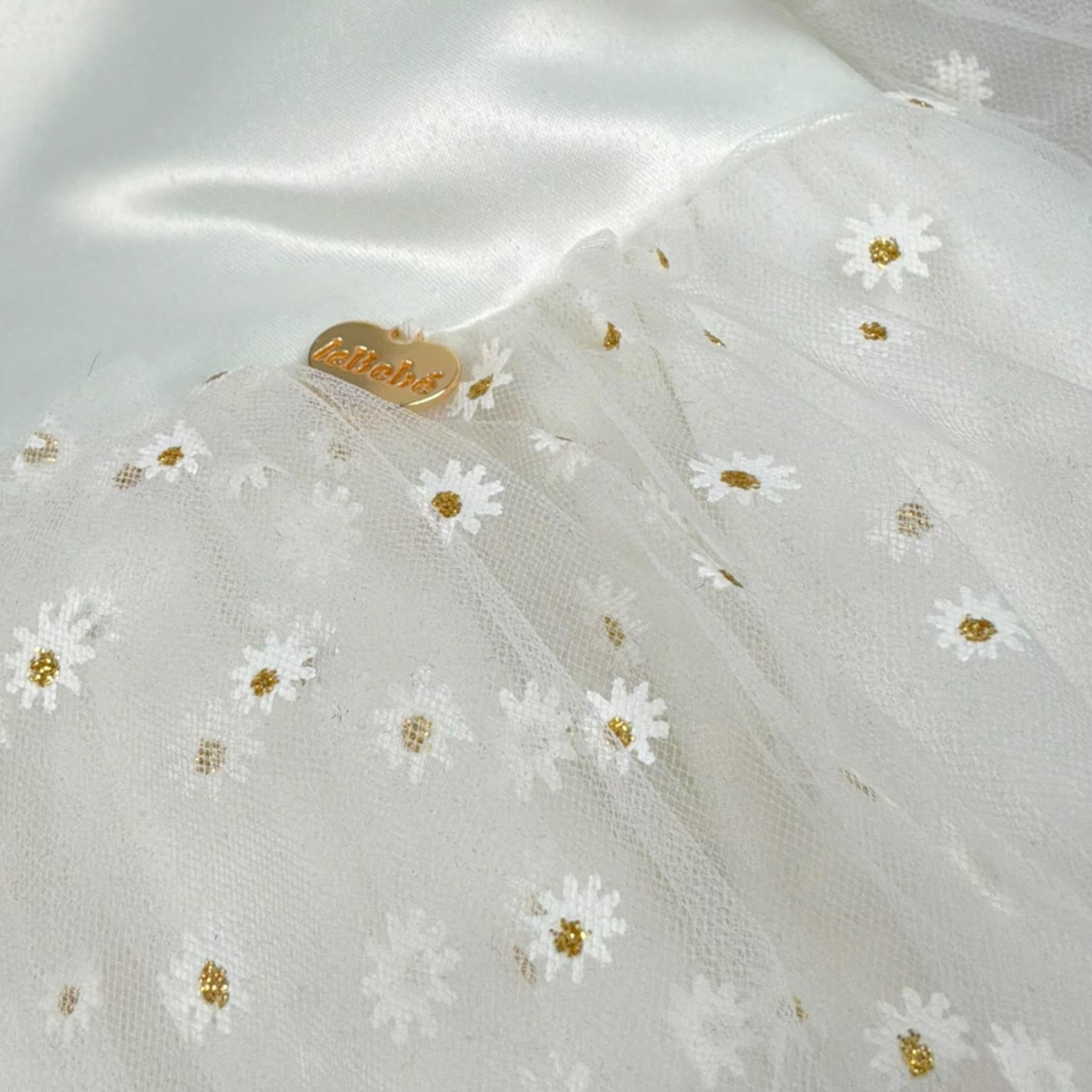 Le Bebe' Abito Cerimonia Tinta Unita con Tulle E Stampa per Neonata LBG5177 BIANCO LE BEBE' 