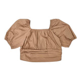 Fun &amp; Fun Brown Boat Neck Half Sleeve Solid Top For Girls