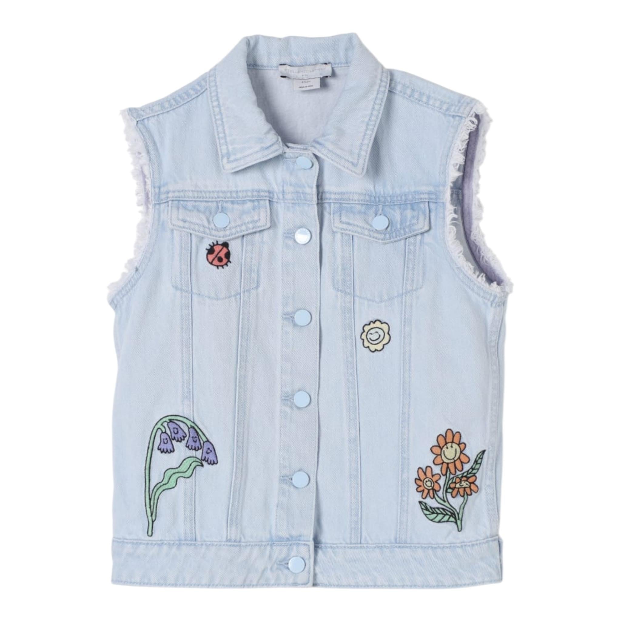 Stella Mccartney Giubbino Smanicato In Denim Tinta Unita con Stampa per Bambina TW2A12 AZZURRO STELLA McCARTNEY 