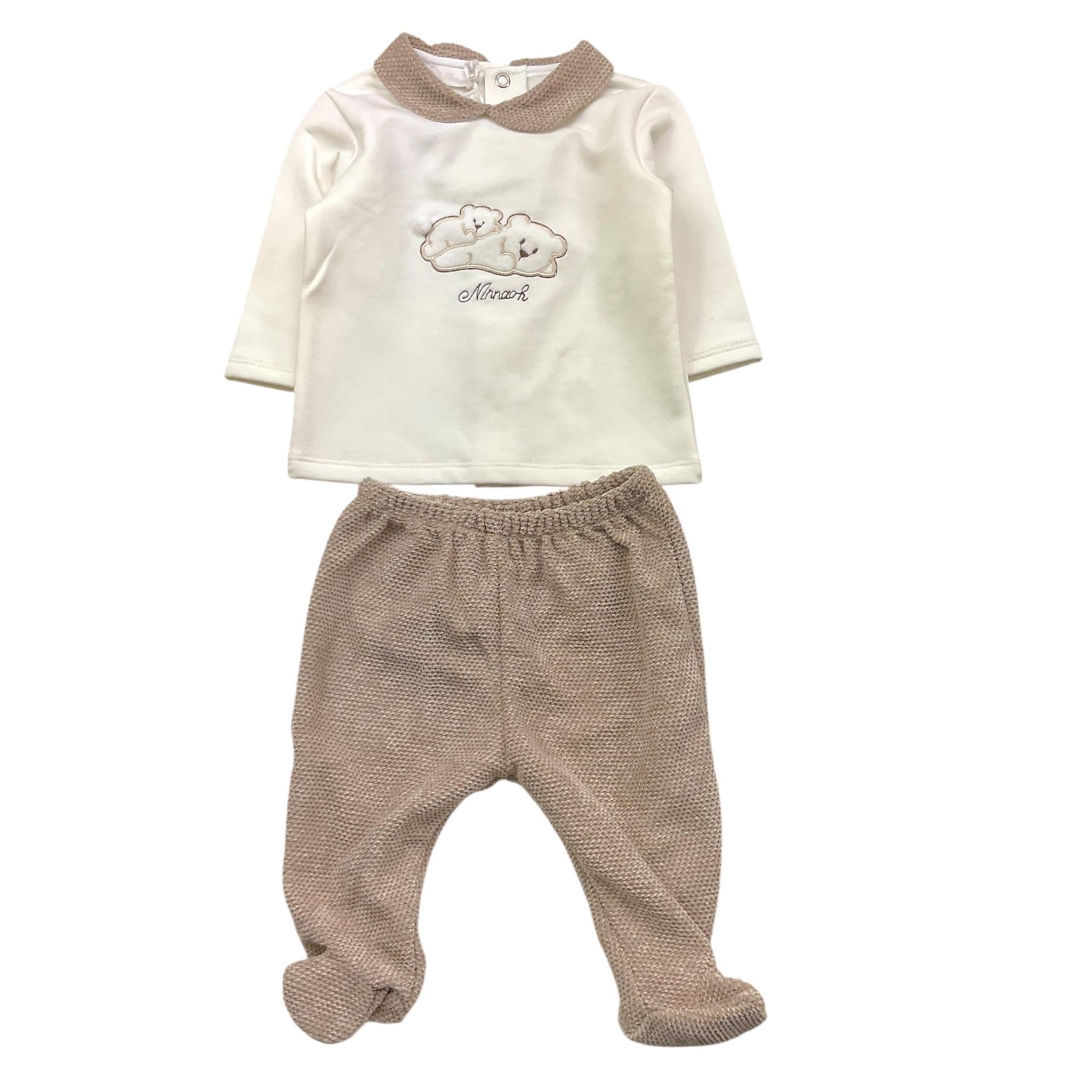 NINNAOH completo 2pz maglia-ghettina bicolore Bianco/beige per Neonato I23216C BIANCO/BEIGE NINNAOH 