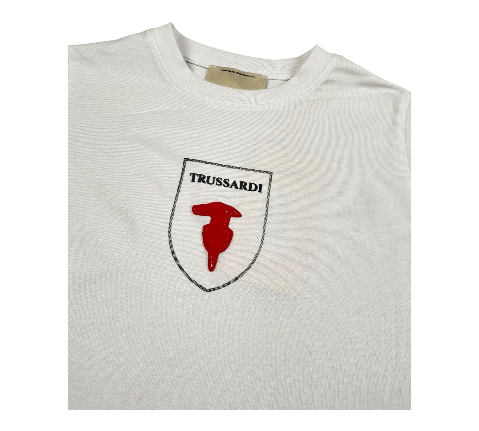Trussardi T-Shirt Girocollo Tinta Unita con Logo per Bambino TBP26030TS BIANCO TRUSSARDI 