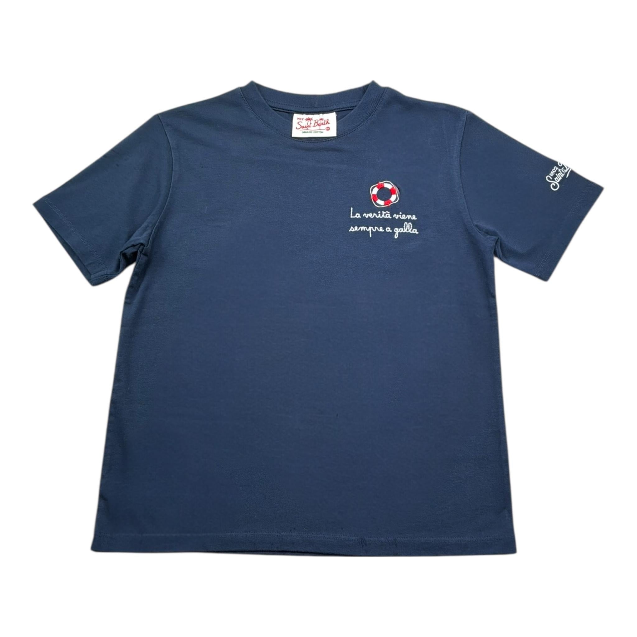 Saint Barth T-Shirt Girocollo Tinta Unita con Stampa per Bambino POT00022 BLU SAINT BARTH 