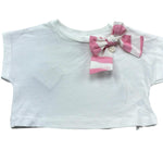 Le Bebe T-Shirt Girocollo Tinta Unita con Fiocco Modello Crop per Neonata LBG6427 BIANCO LE BEBE 