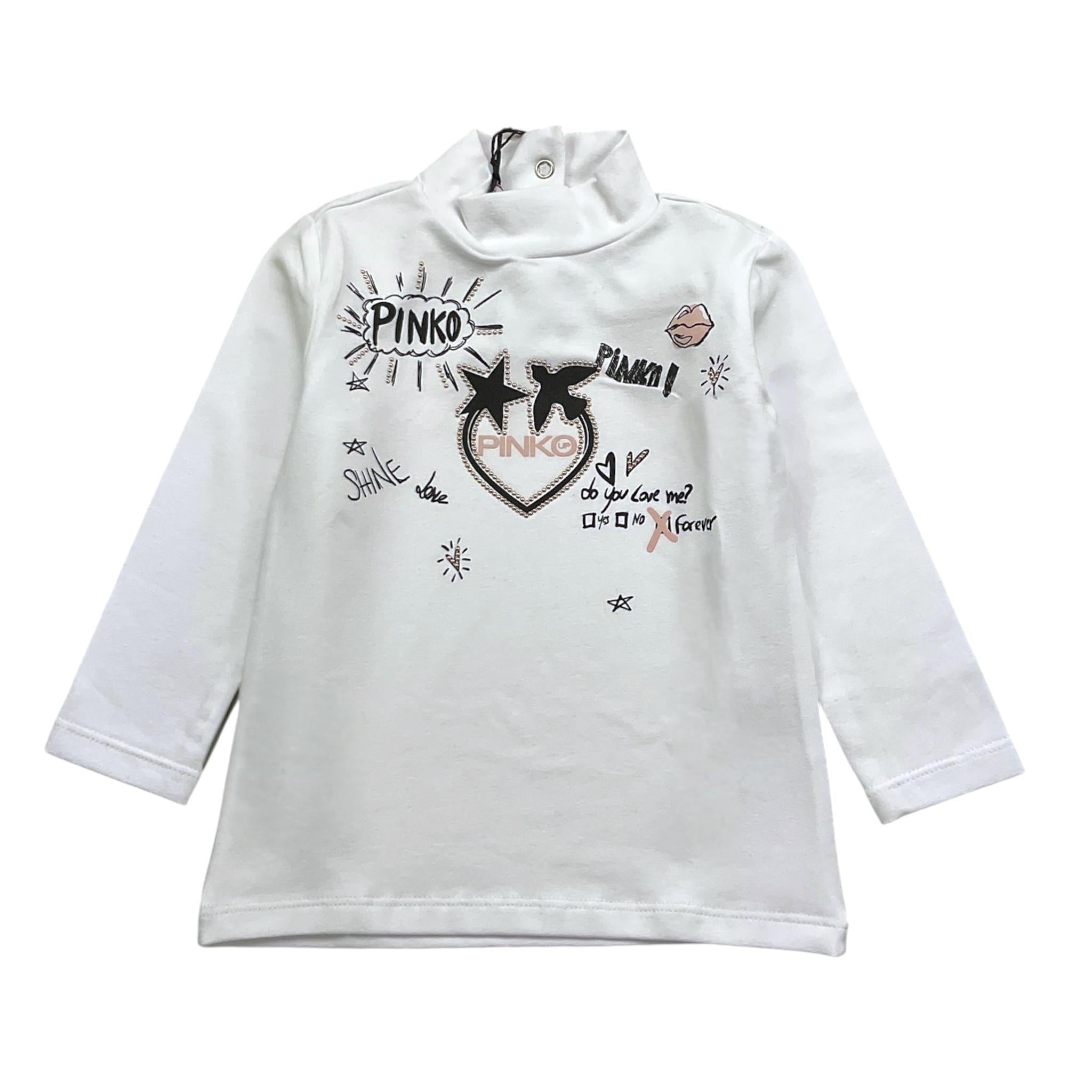 PINKO maglia mezzo collo tinta unita con stampa Bianco per Bambina F4PIBGTN188 BIANCO PINKO 