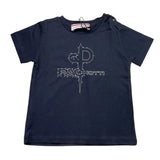 Cesare Paciotti T-Shirt Solid Color Crew Neck with Blue Logo Print for Newborns