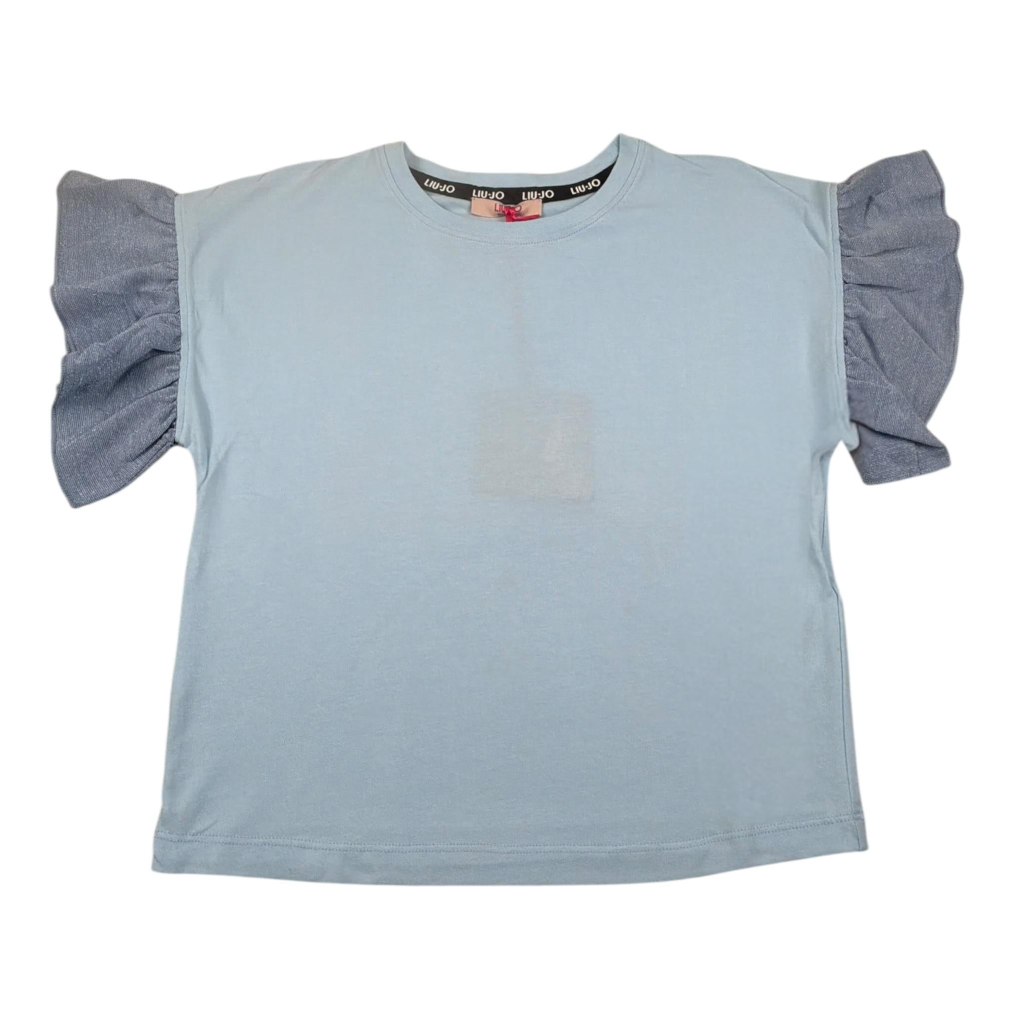 Liu Jo T-Shirt Girocollo tinta unita con Balze Azzurro per Bambina GA3212 AZZURRO LIU JO 