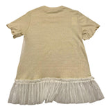 Caffe' D'Orzo Solid Color Crew Neck T-Shirt With Gold Tulle For Baby Girl