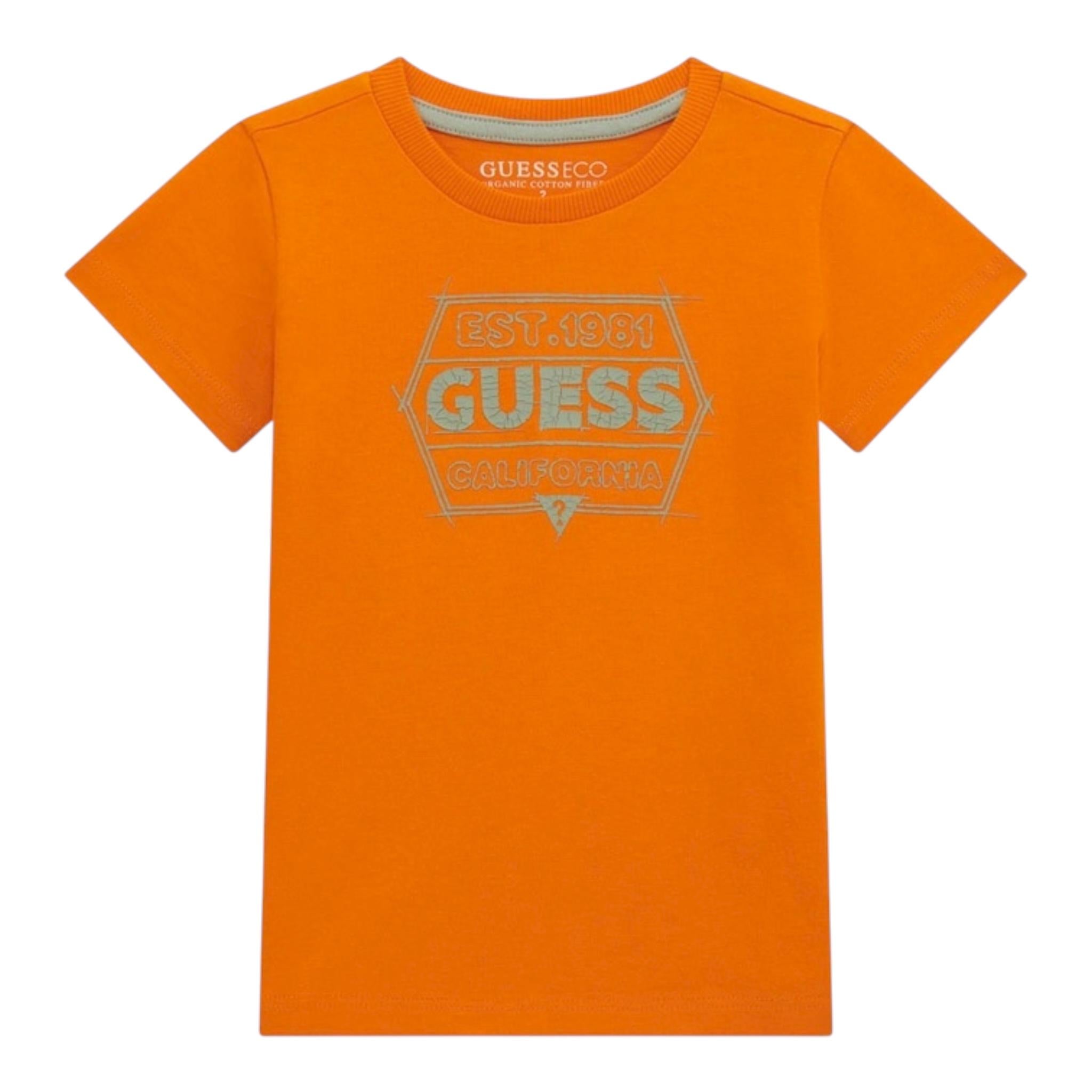 Guess T-Shirt Girocollo Tinta Unita con Stampa per Bambino N5RI25K8HM4 ARANCIONE GUESS 