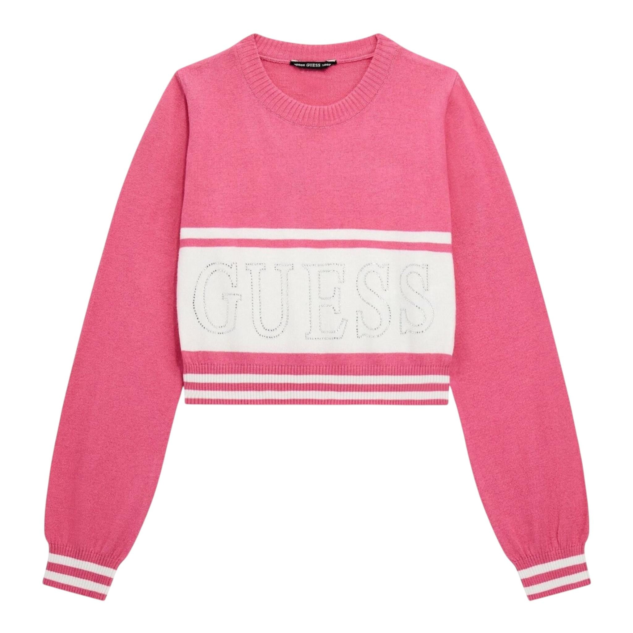 GUESS maglia tinta unita girocollo con stampa Fuxia per Bambina J4YR01Z3GW0 FUXIA GUESS 