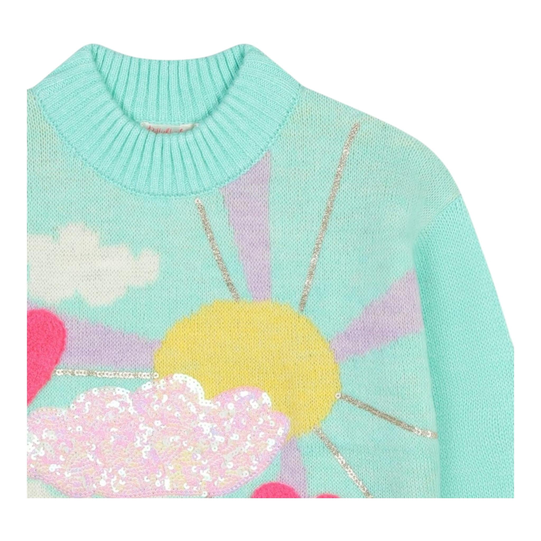 BillIEBLUSH maglia girocollo tinta unita con paillettes Verde acqua per Bambina U20461 VERDE ACQUA BillIEBLUSH 