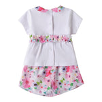 Minibanda Completo 2 Pezzi Short-T-Shirt Tinta Unita con Stampa Fiori per Neonata 3B787 BIANCO MINIBANDA 