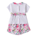 Minibanda Completo 2 Pezzi Short-T-Shirt Tinta Unita con Stampa Fiori per Neonata 3B787 BIANCO MINIBANDA 