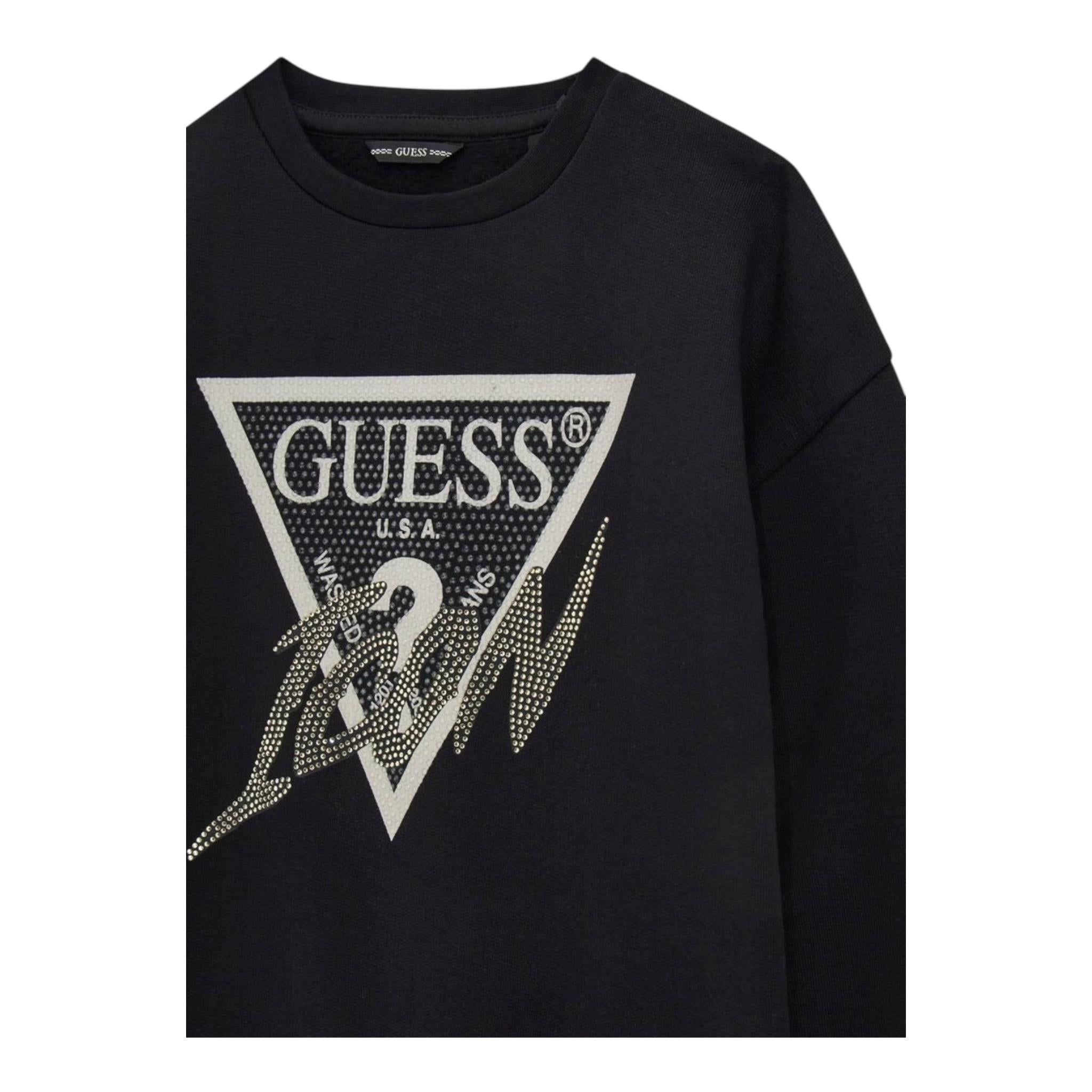 GUESS felpa chiusa girocollo tinta unita con stampa logo Nero per Bambina J4BQ04KAV34 NERO GUESS 
