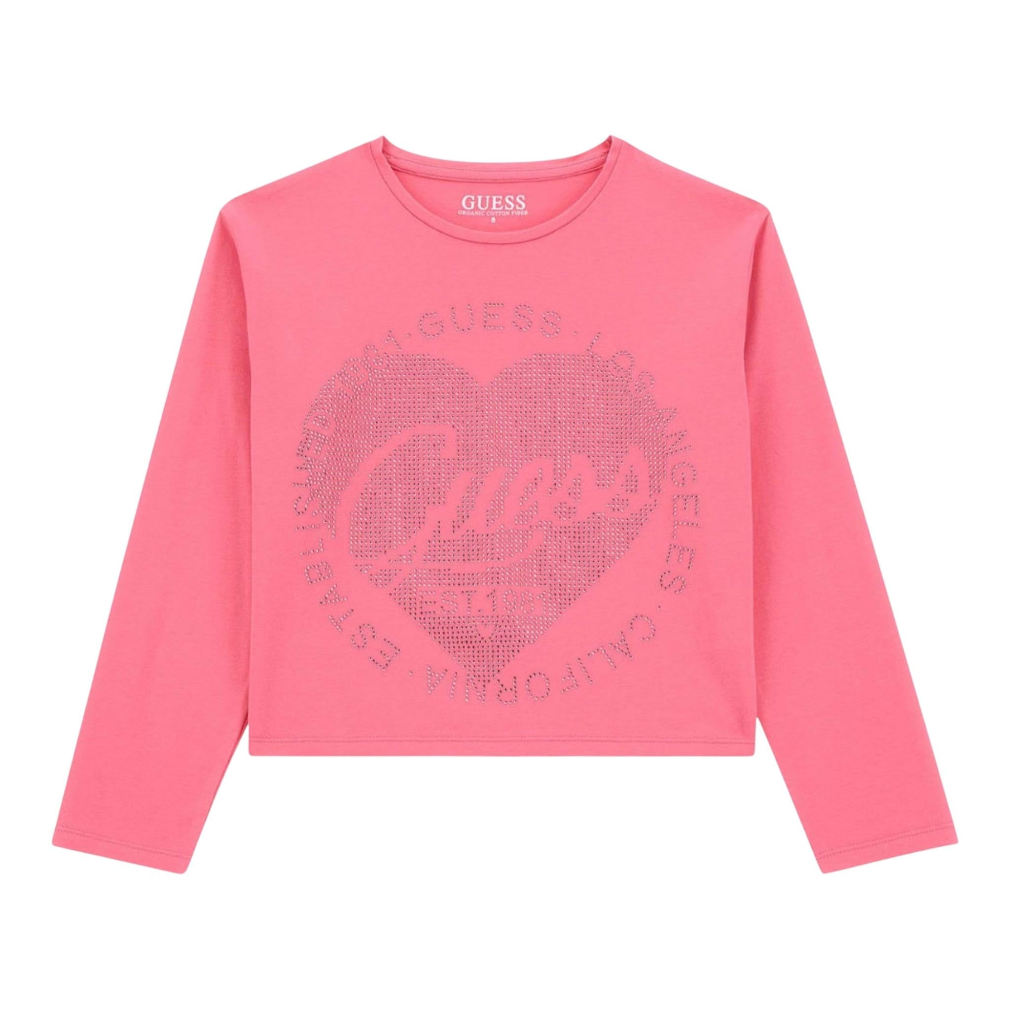GUESS shirt tinta unita girocollo con stampa Rosa per Bambina J4YI18K6YW4X ROSA GUESS 