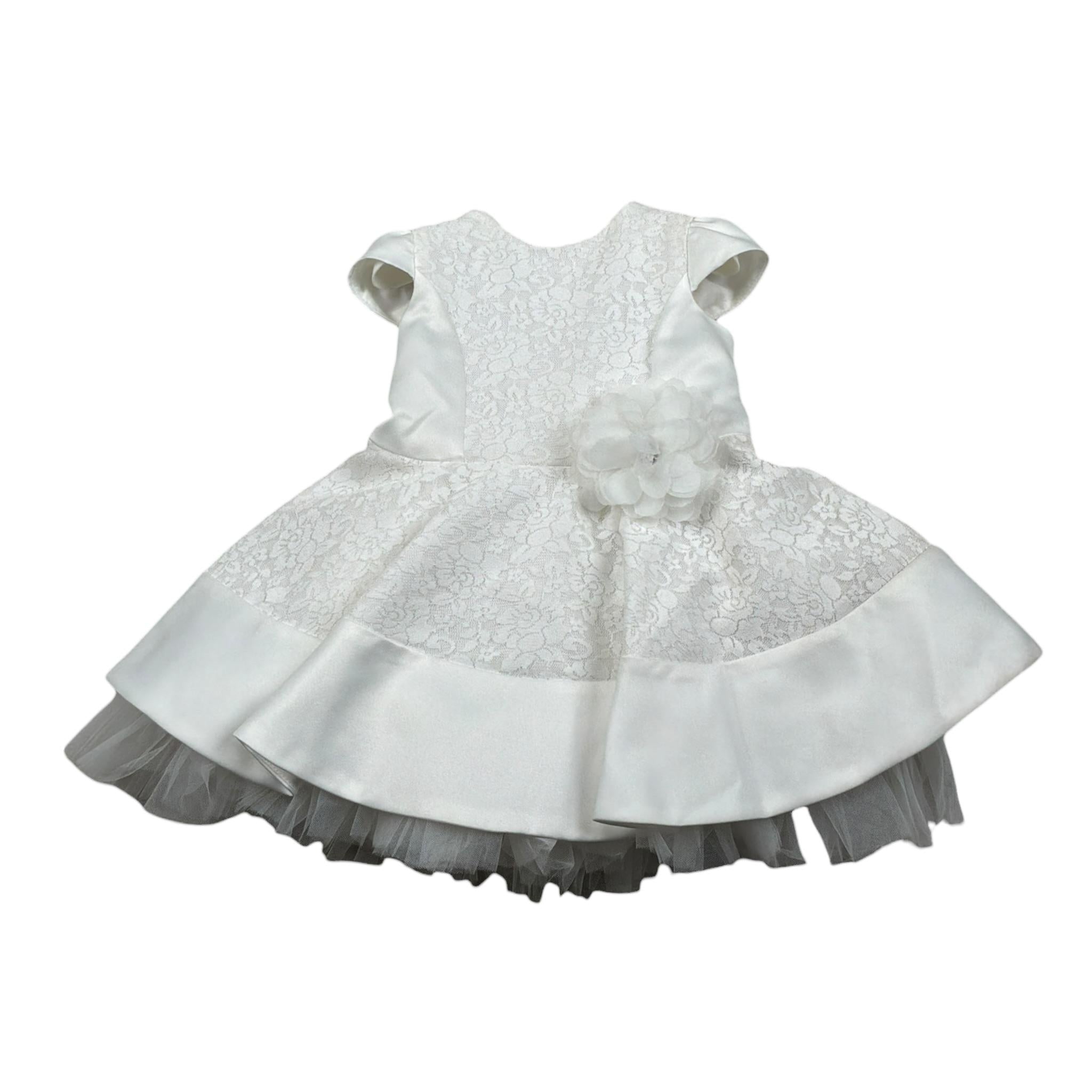 Petit Abito Mezza Manica tinta unita con Tulle Bianco per Neonata S2014013 BIANCO PETIT 