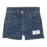 Balmain Solid Color Blue Denim Shorts For Girls
