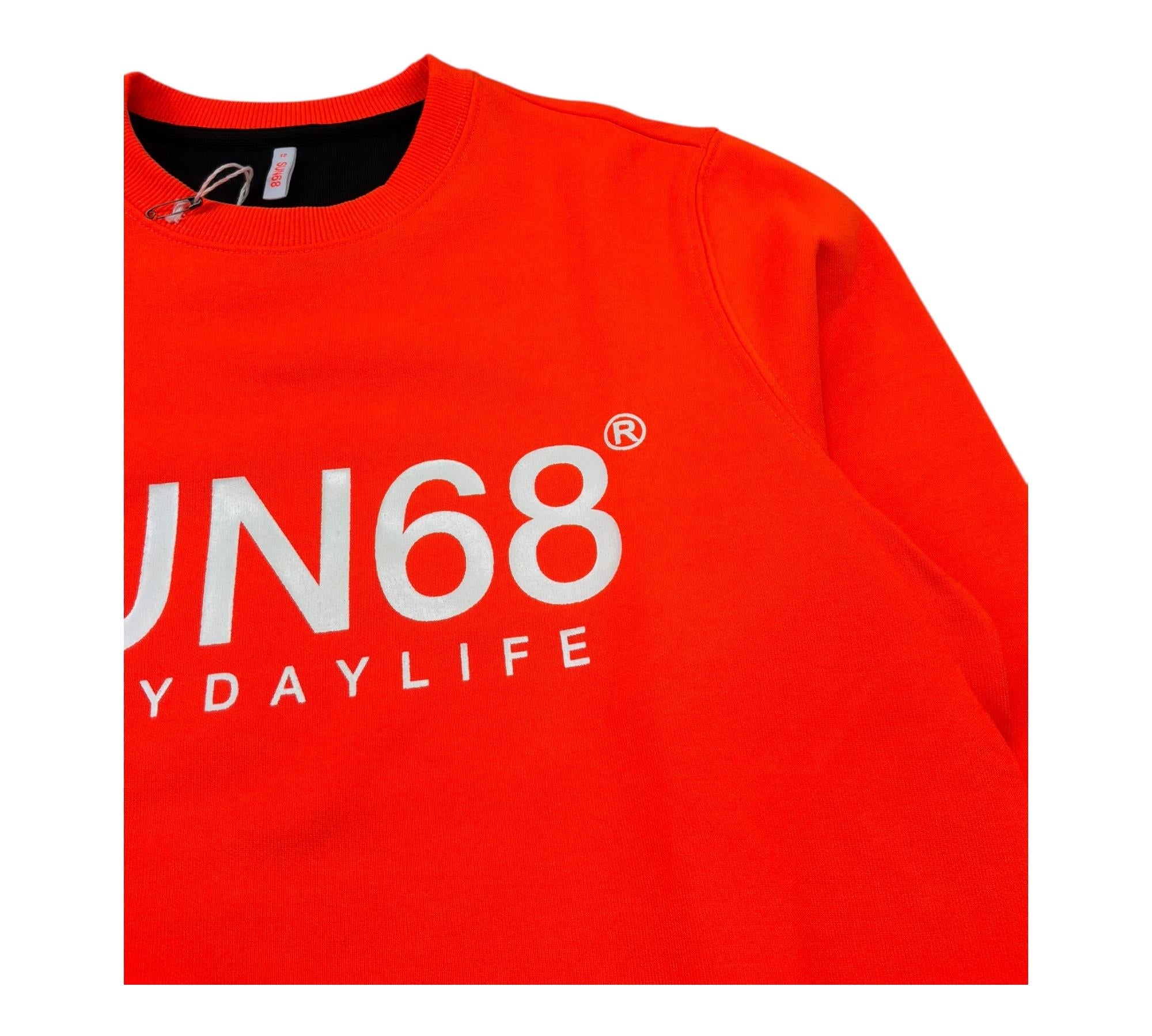 Sun68 Felpa Chiusa Girocollo Tinta Unita con Logo per Bambino F32311 ARANCIONE SUN68 