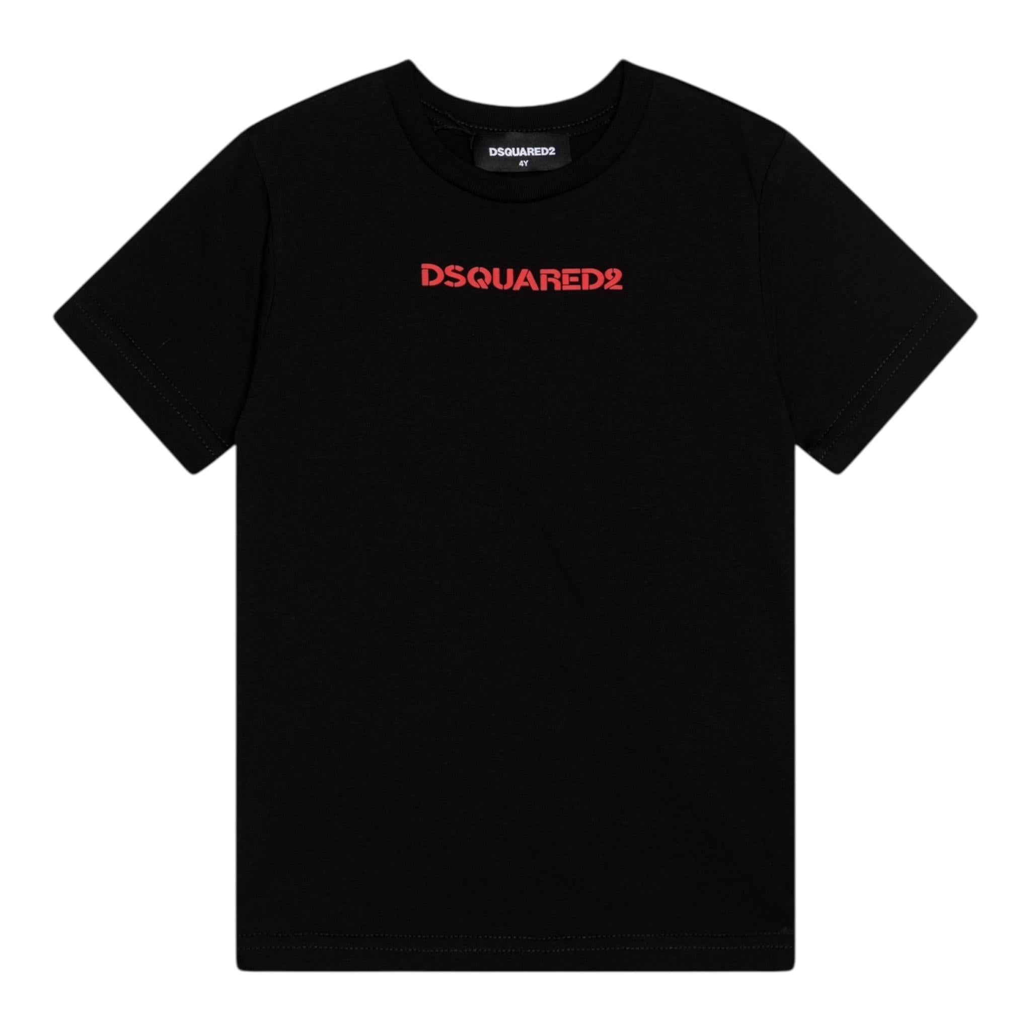 DSQUARED2 t-shirt girocollo tinta unita con stampa logo Nero per Bambino DQ2478X NERO DSQUARED2 