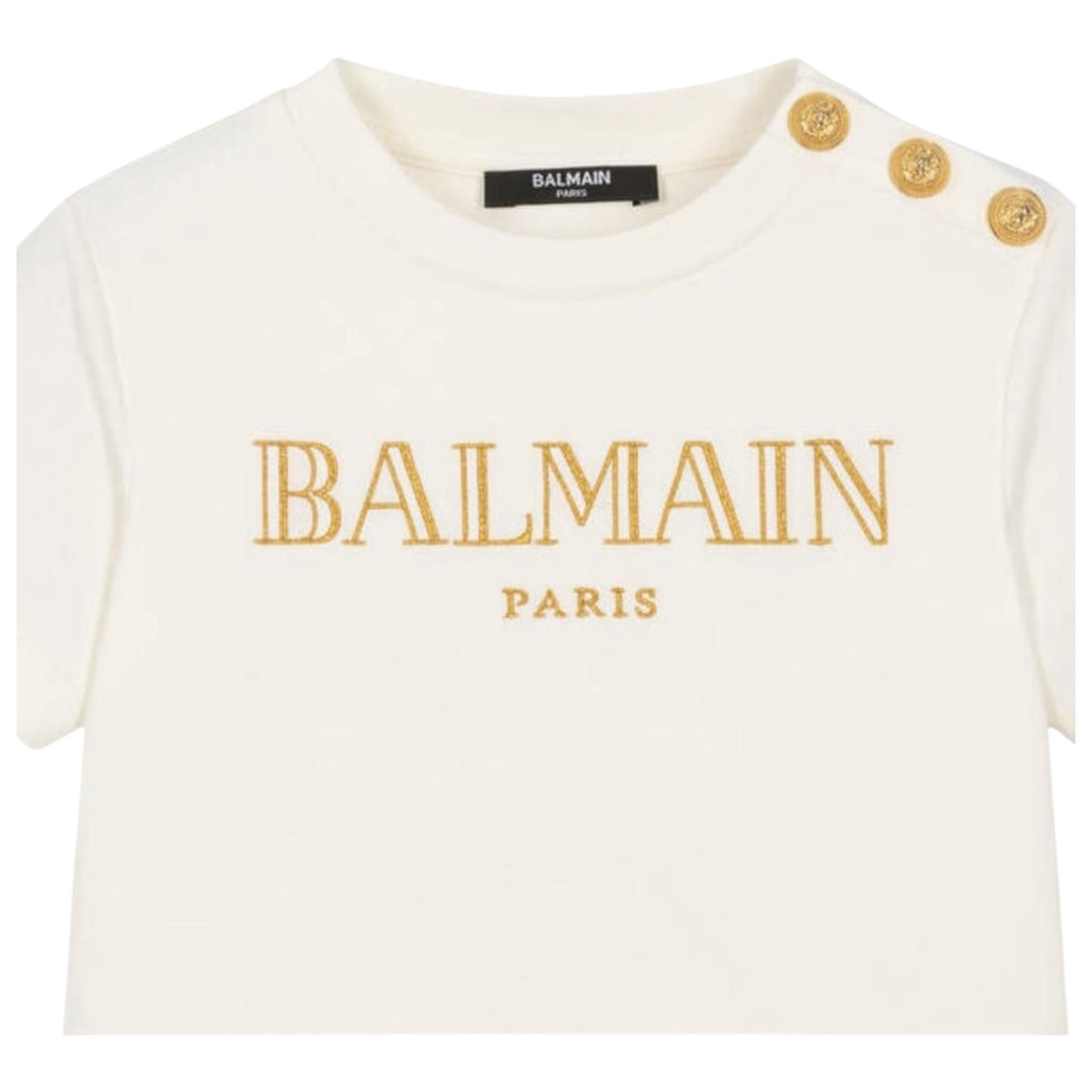 Balmain T-Shirt Tinta Unita con Logo per Bambina BV8B91 PANNA BALMAIN 