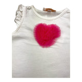 Please Canotta Tinta Unita con Cuore In Tulle Bianco per Neonata