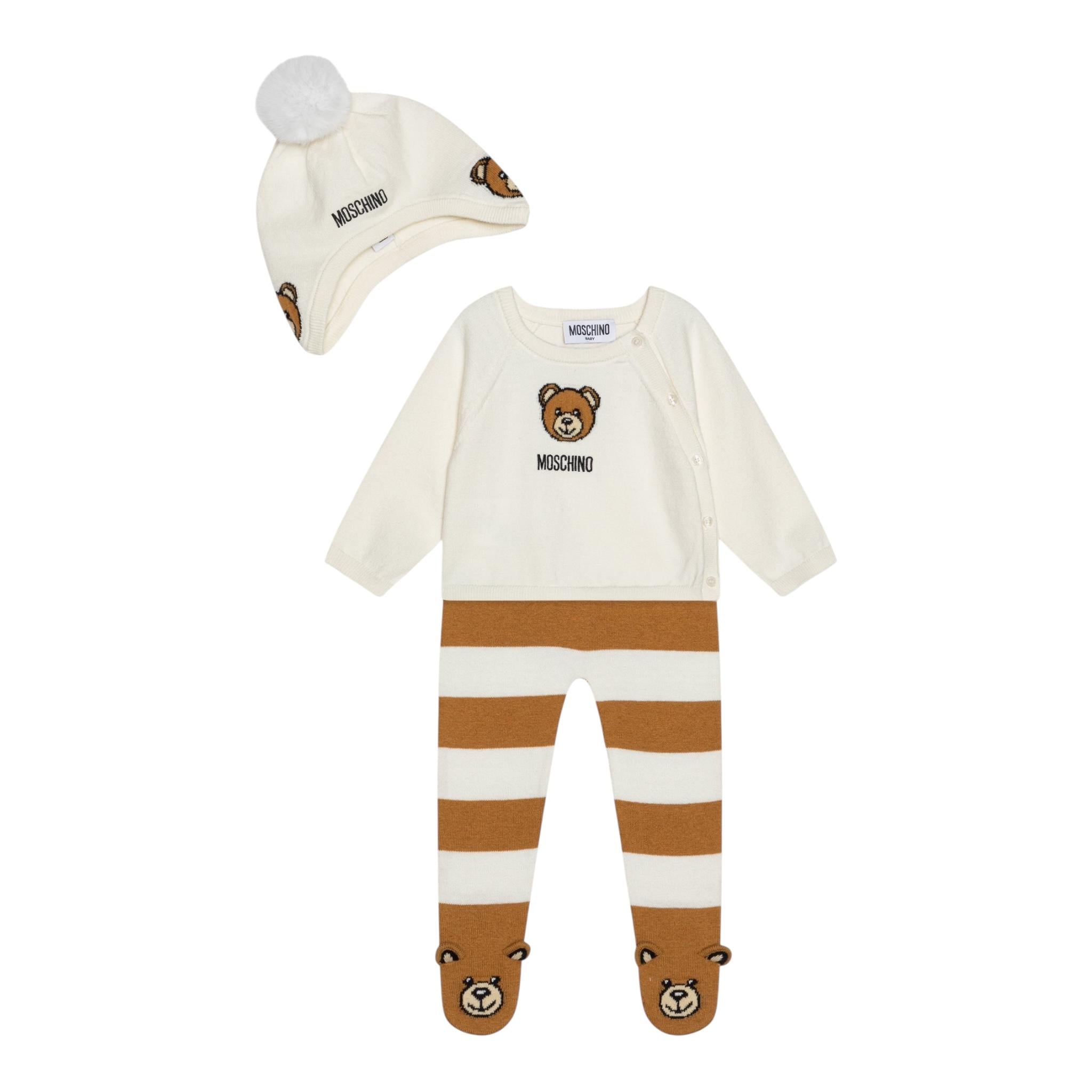 MOSCHINO completo 3 pezzi maglia-ghettina-cappello Panna per Neonato MUK04W PANNA MOSCHINO 