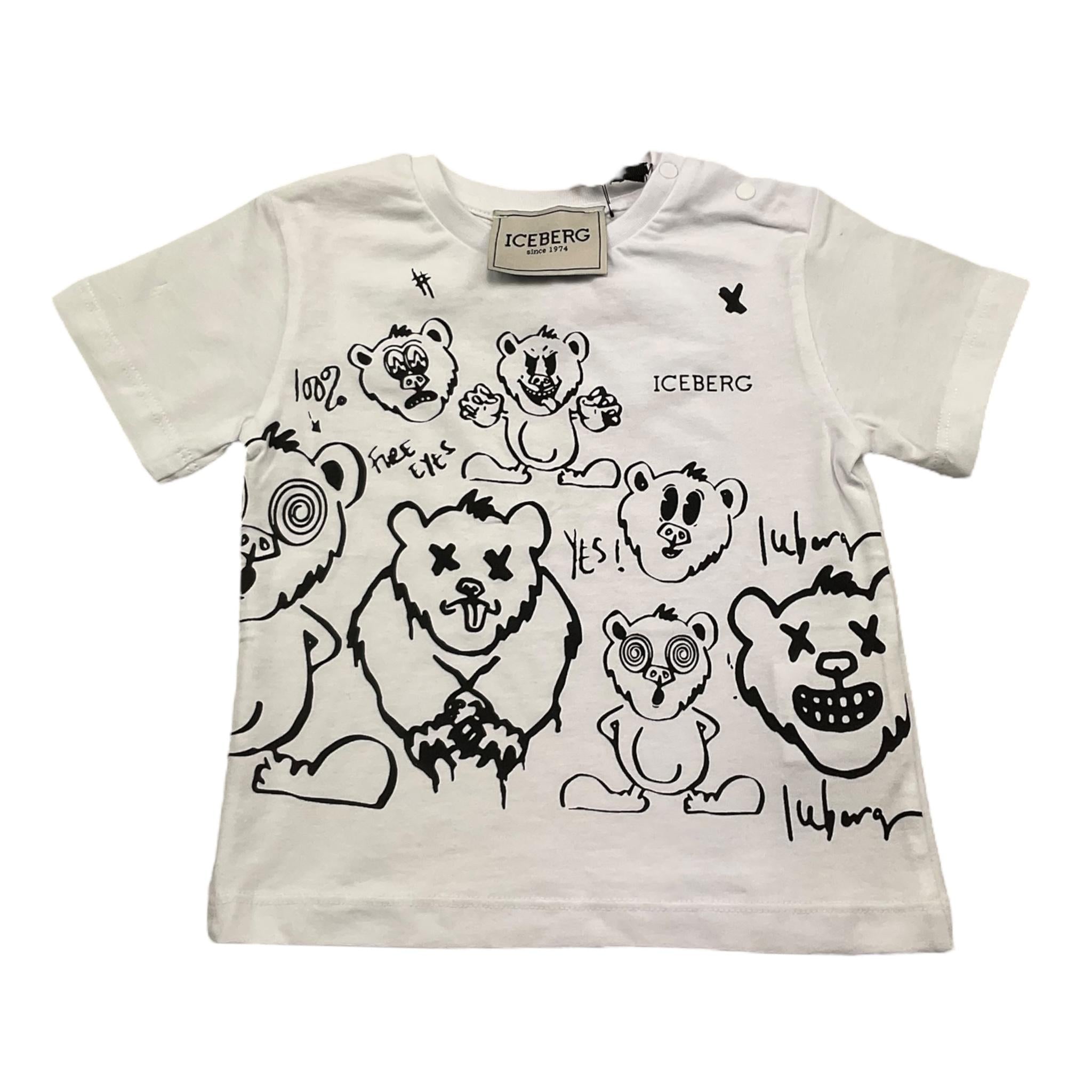 Iceberg T-Shirt Tinta Unita Girocollo con Stampa per Neonato TSICE5112B BIANCO ICEBERG 