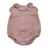 Yoedu Solid Color Romper with Pink Collar for Baby Girl