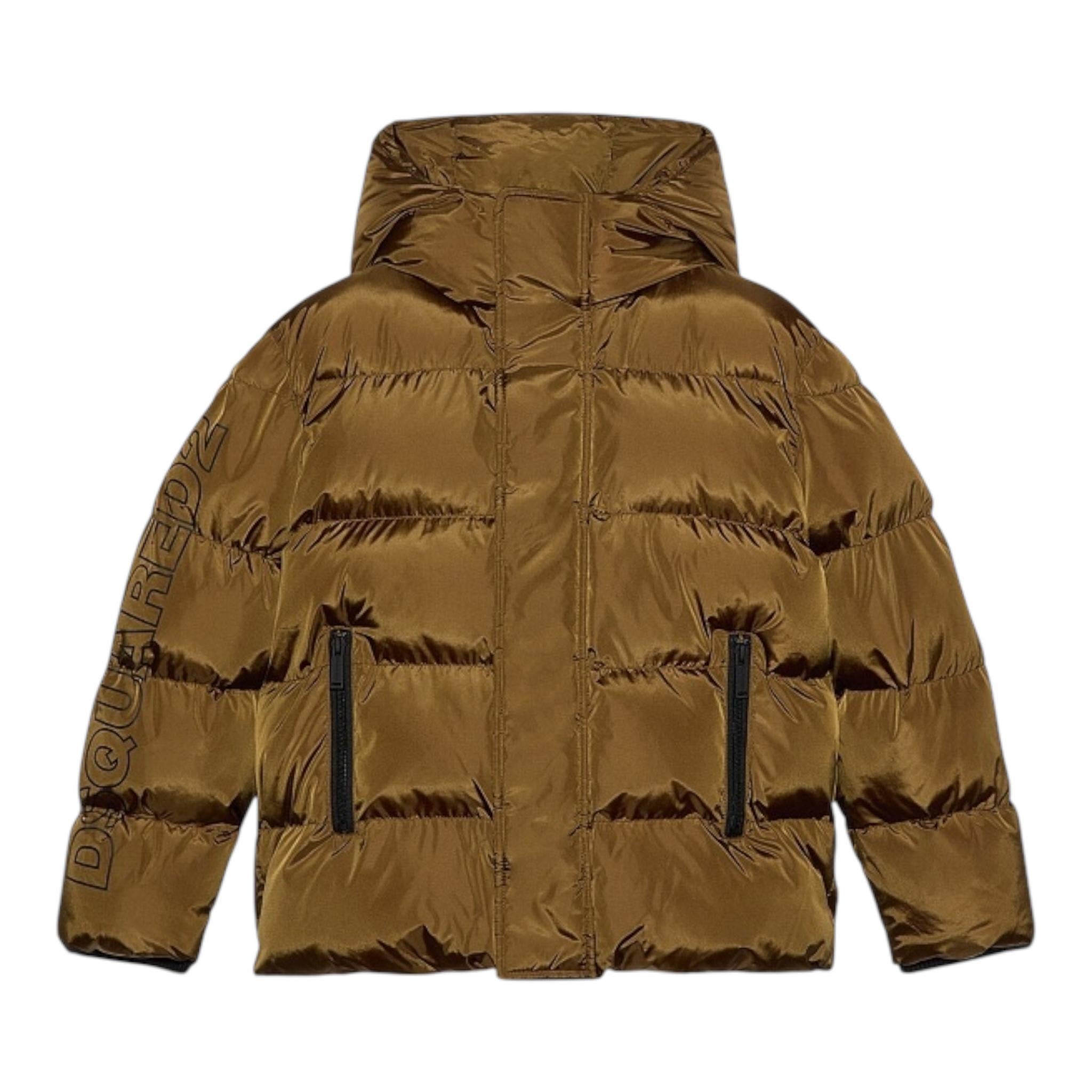 DSQUARED2 giubbino tinta unita con zip e cappuccio Marrone per Bambino DQ1732 MARRONE DSQUARED2 