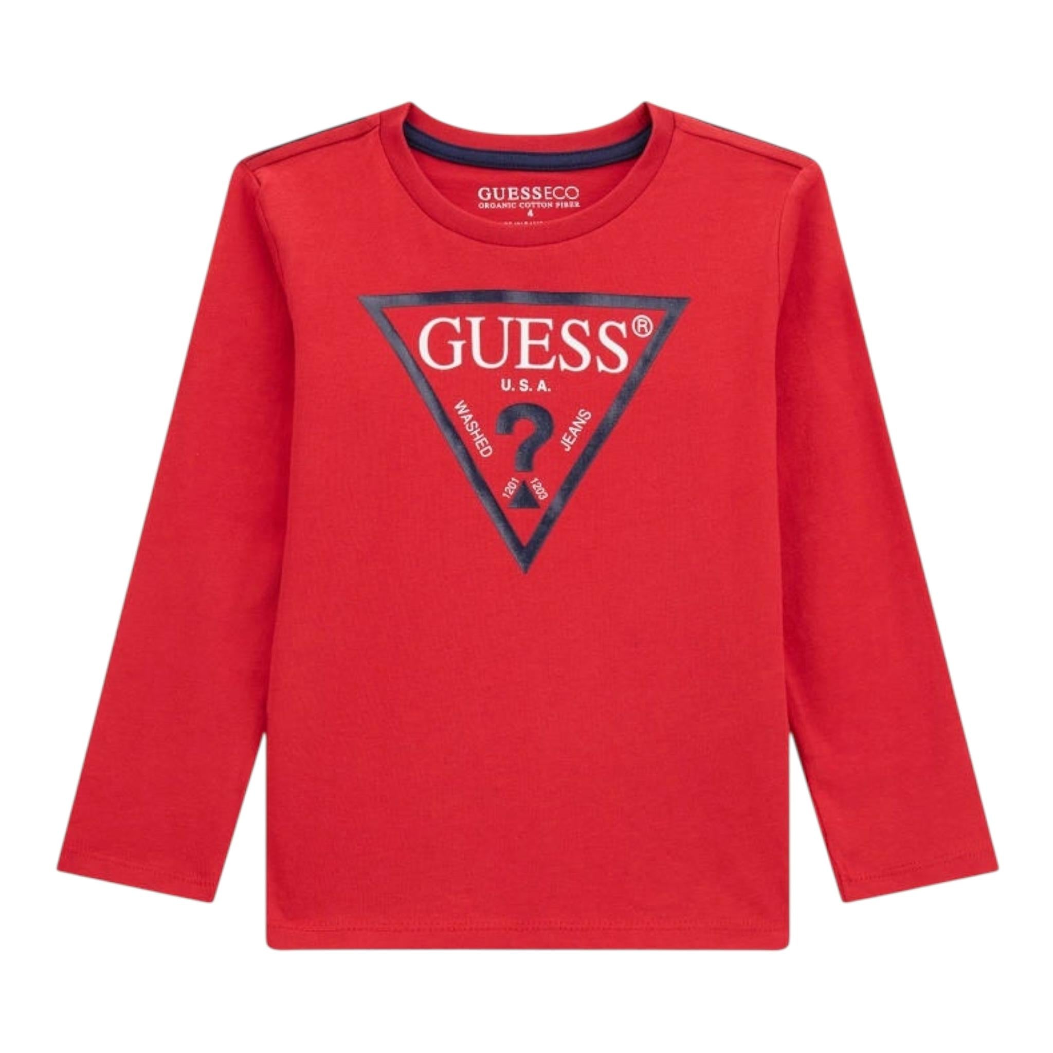 Guess Shirt Girocollo Tinta Unita con Stampa per Neonato N841I24K8HM0 ROSSO GUESS 