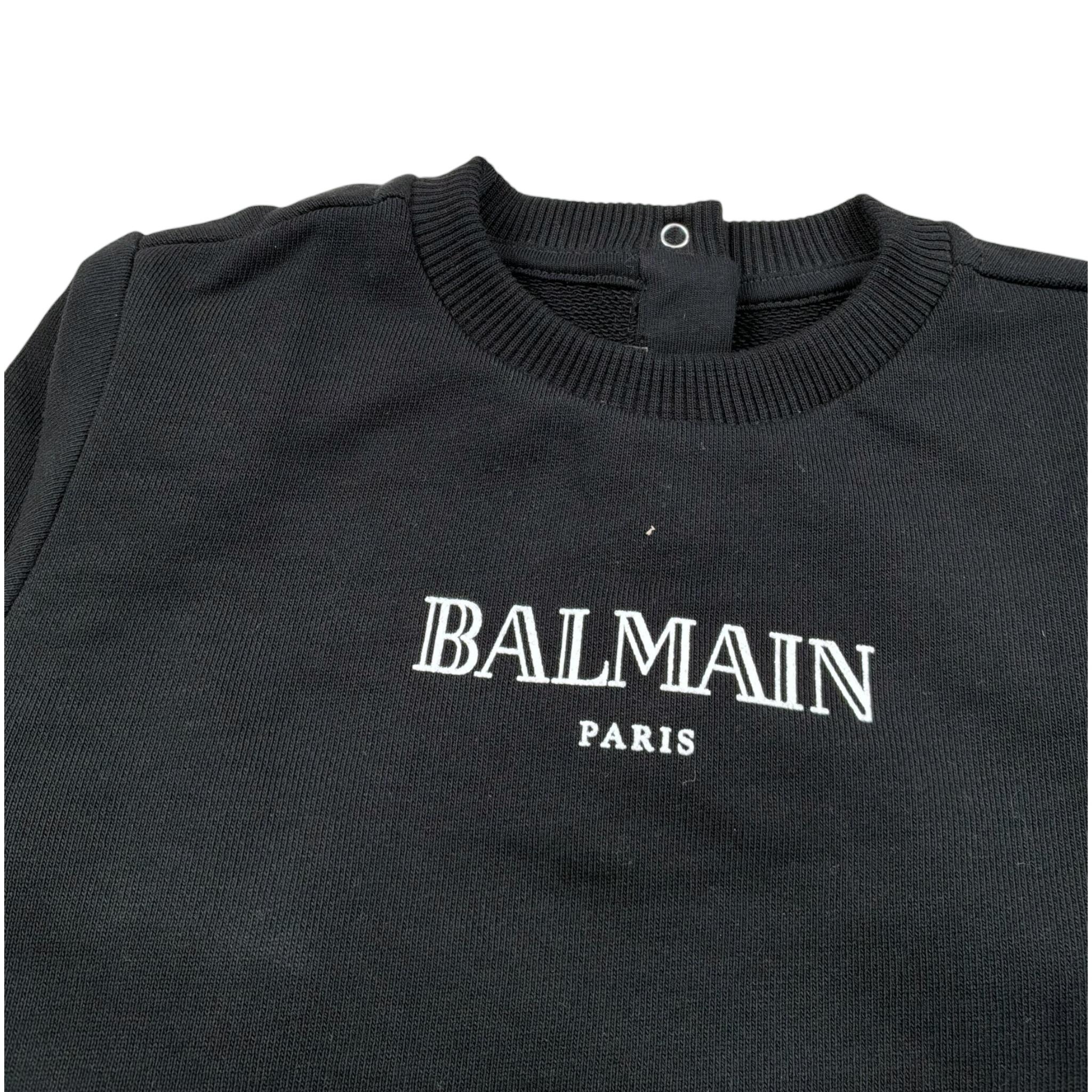 Balmain Felpa Chiusa Girocollo tinta unita con Logo Nero per Bambino BV4560X NERO BALMAIN 