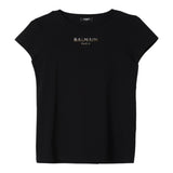 Balmain Black Logo Solid Color Crew Neck T-Shirt For Girls